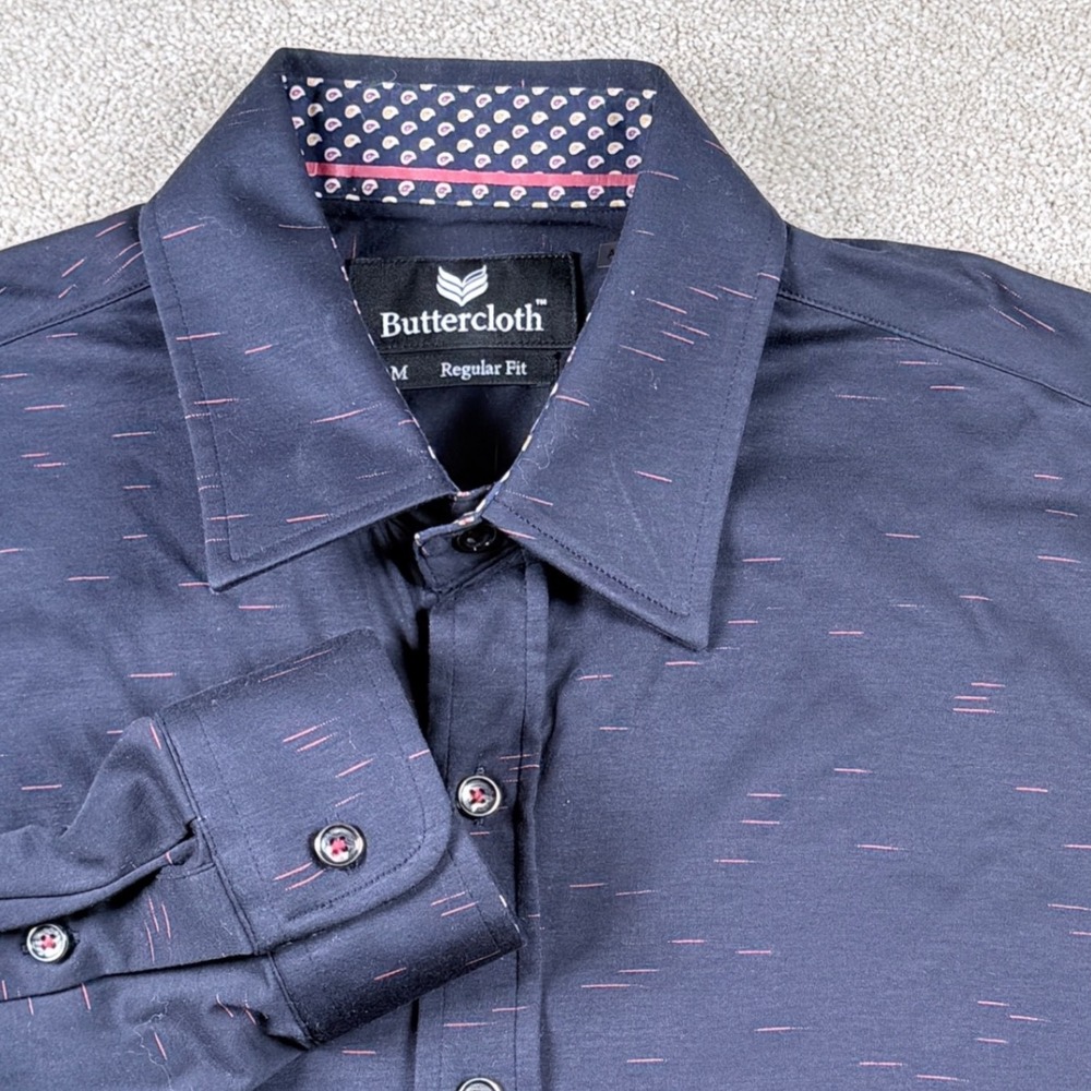 Buttercloth Button Down Shirt Mens Medium Navy Blue Long Sleeve Dash
